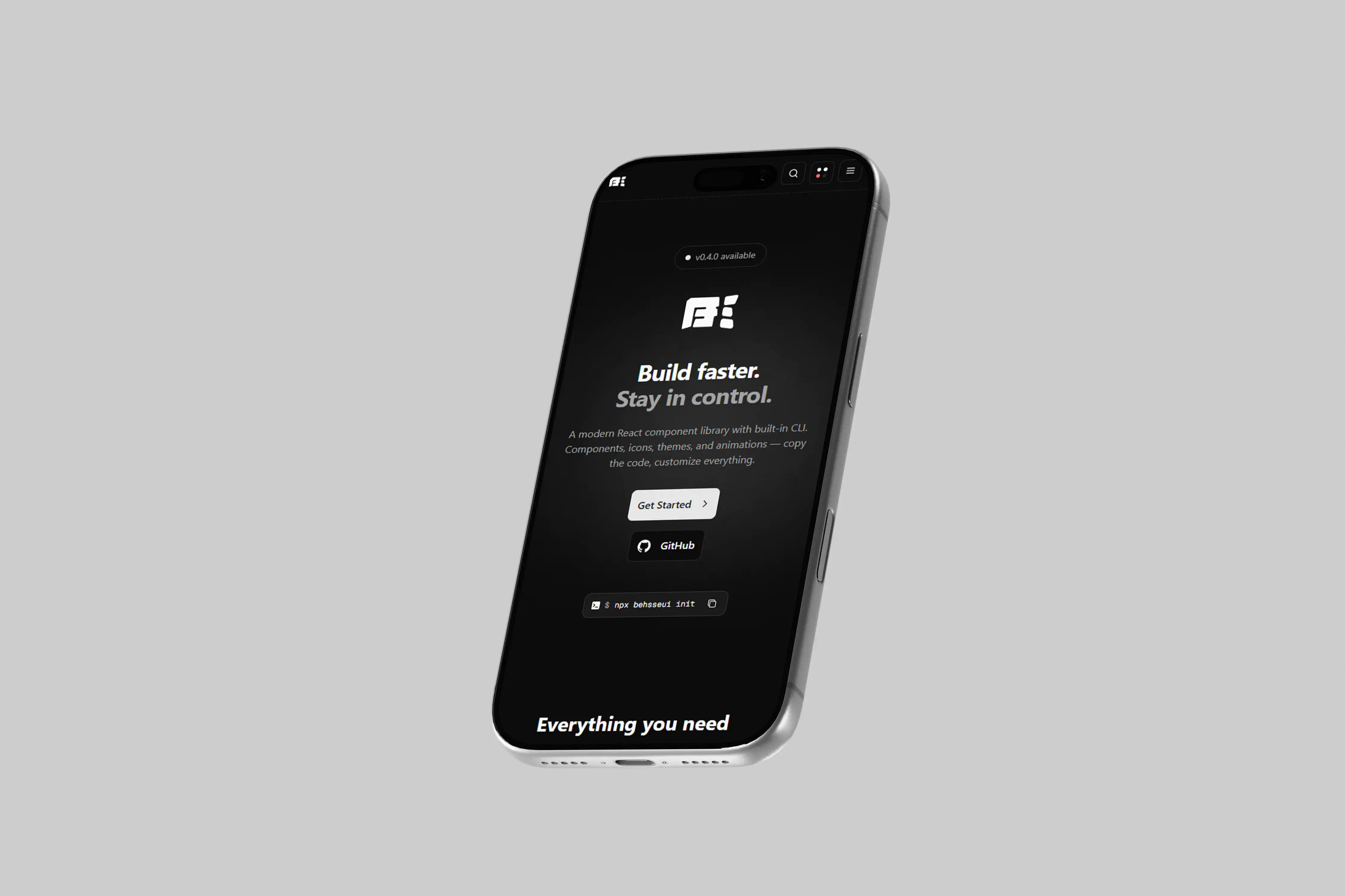 Behsse UI affiché sur mobile