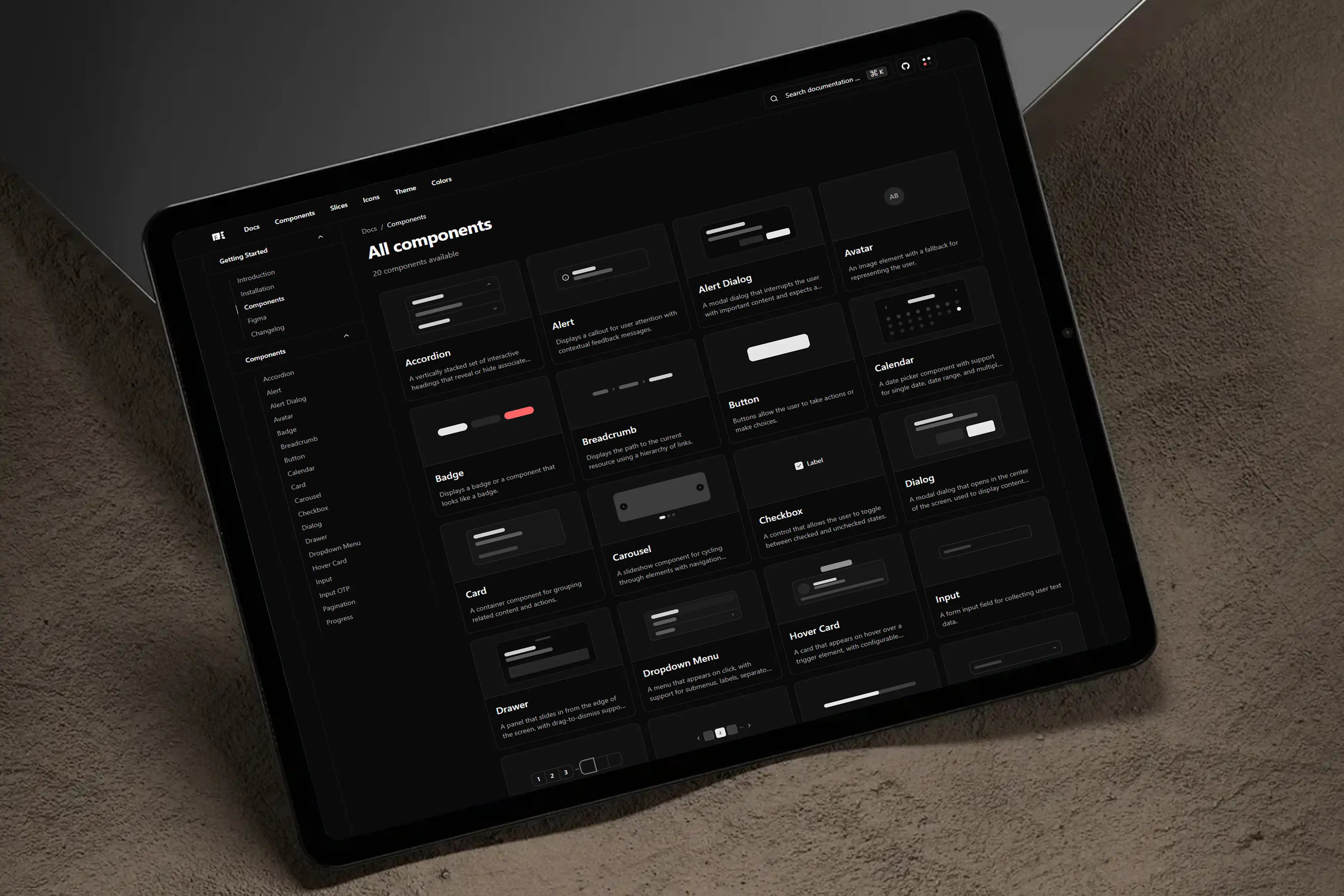 La page listant les composants de Behsse UI