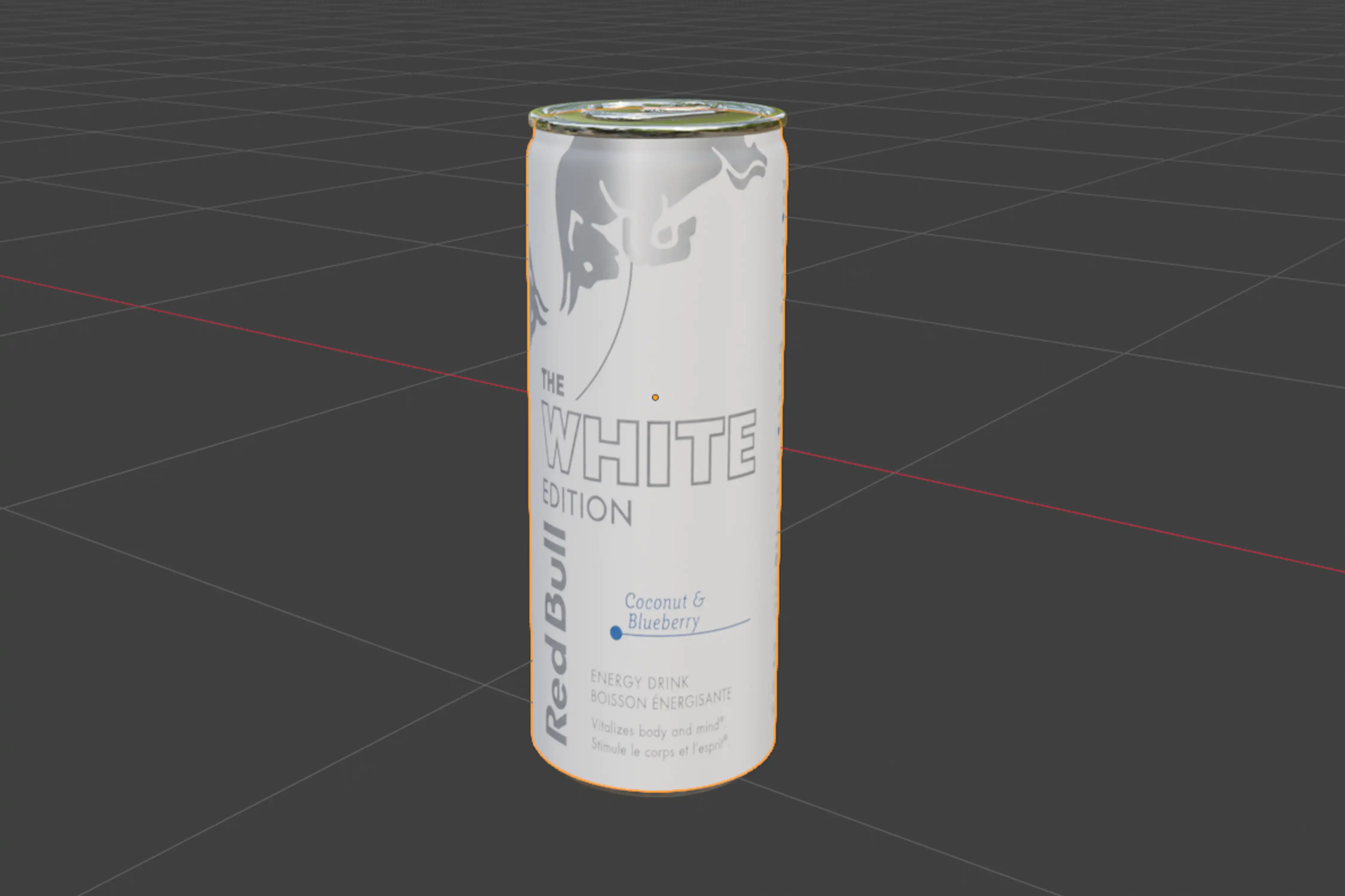 Le modèle 3D de la canette Red Bull White Edition, goût coco et myrtille