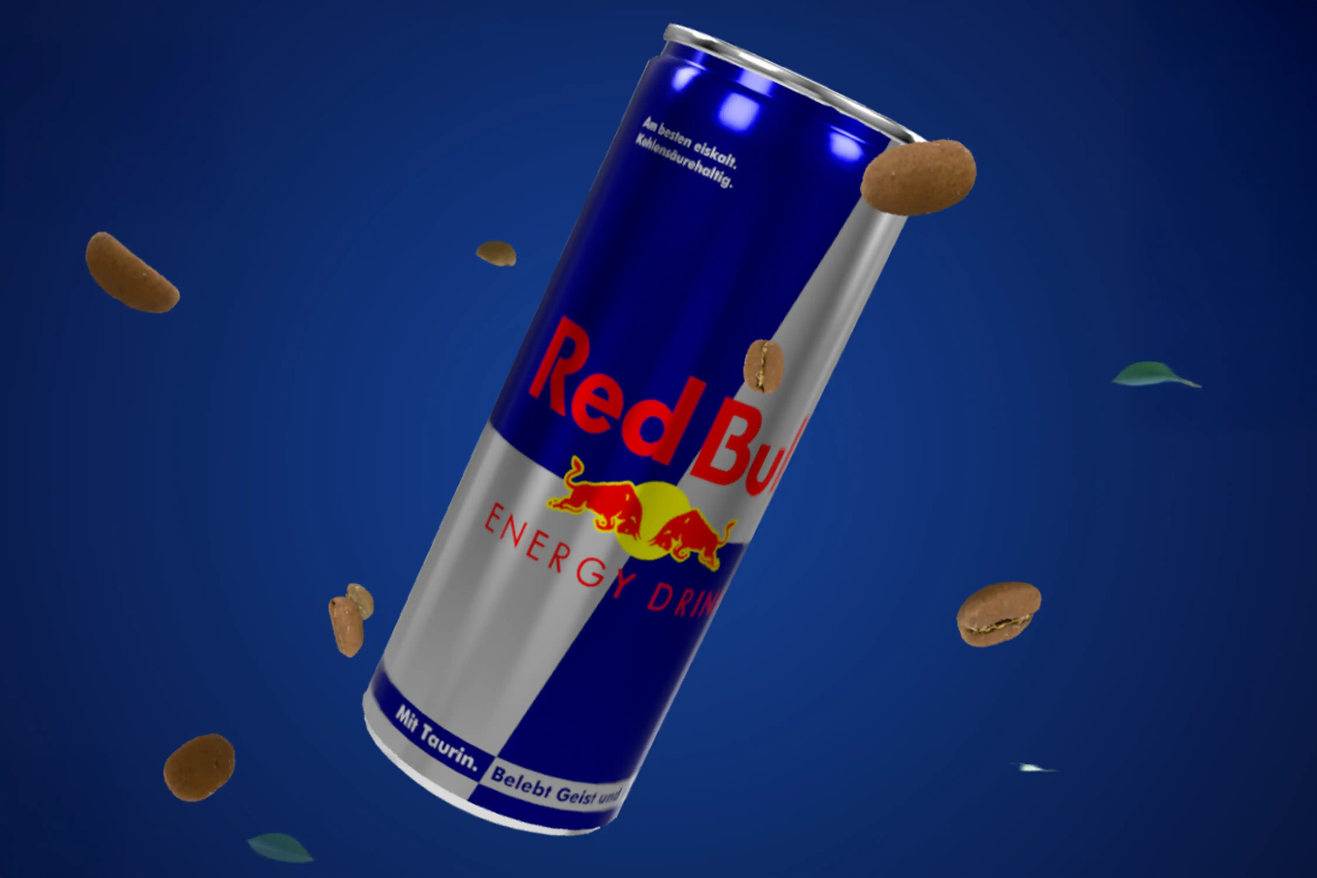 La canette Red Bull Original en 3D sur fond bleu