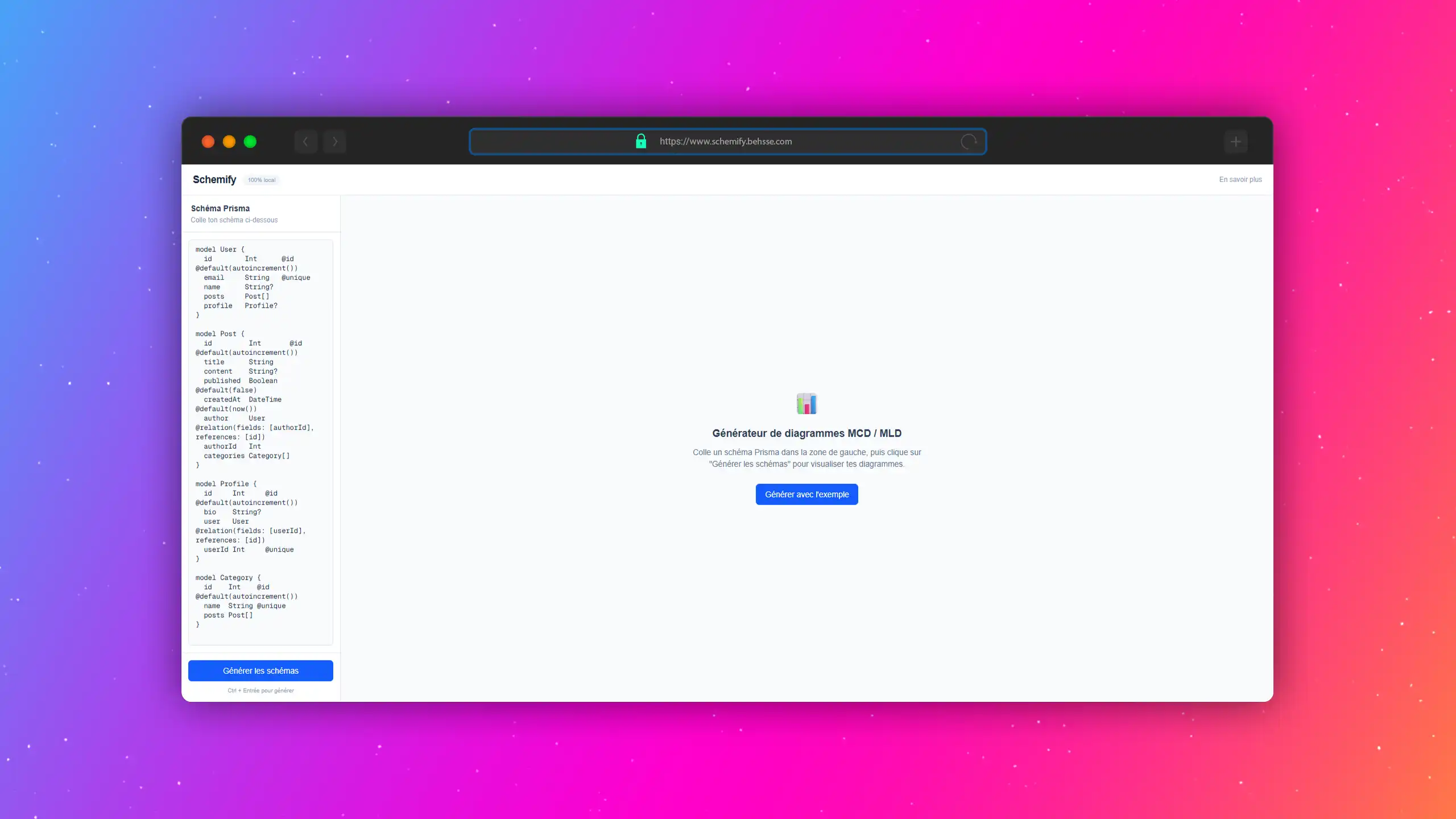 Le site schemify.behsse.com affiché dans un navigateur